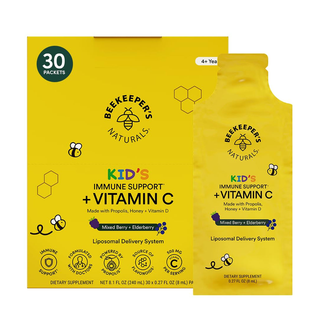 Beekeeper's Naturals Liposomal Vitamin C (1000mg) + Propolis Packets, 30 Ct | Propolis & Organic Honey, Supercharged Immune Support, Increased Bioavailability, Max Absorption