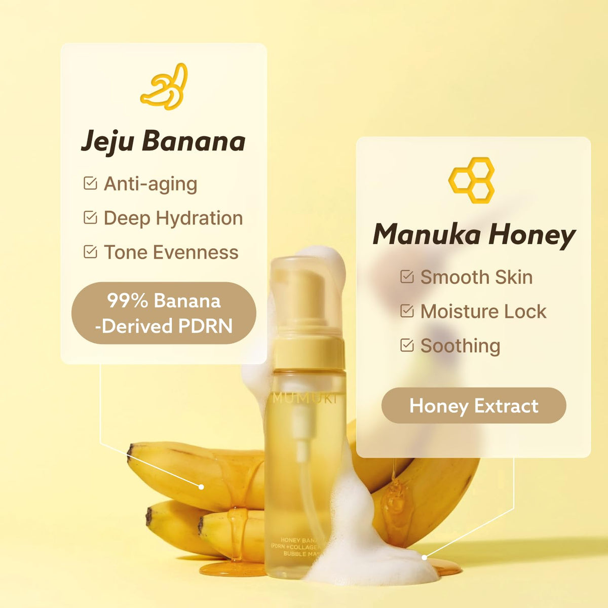 Honey Banana PDRN Bubble Toner | No-Rinse Korean Toner with Plant PDRN, Retinol, Panthenol & Hyaluronic Acid | Hydrating Exfoliating Bubble Mask for Glass Skin Glow | BDRN K-Beauty, 5.07 fl oz