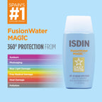 ISDIN Fusion Water MAGIC Lightweight Clear Face Sunscreen SPF 40 | Daily Use, Hyaluronic Acid, Vitamin E, Fast Absorbing, No Greasy Residue, Non-comedogenic, Dermatologist Recommended