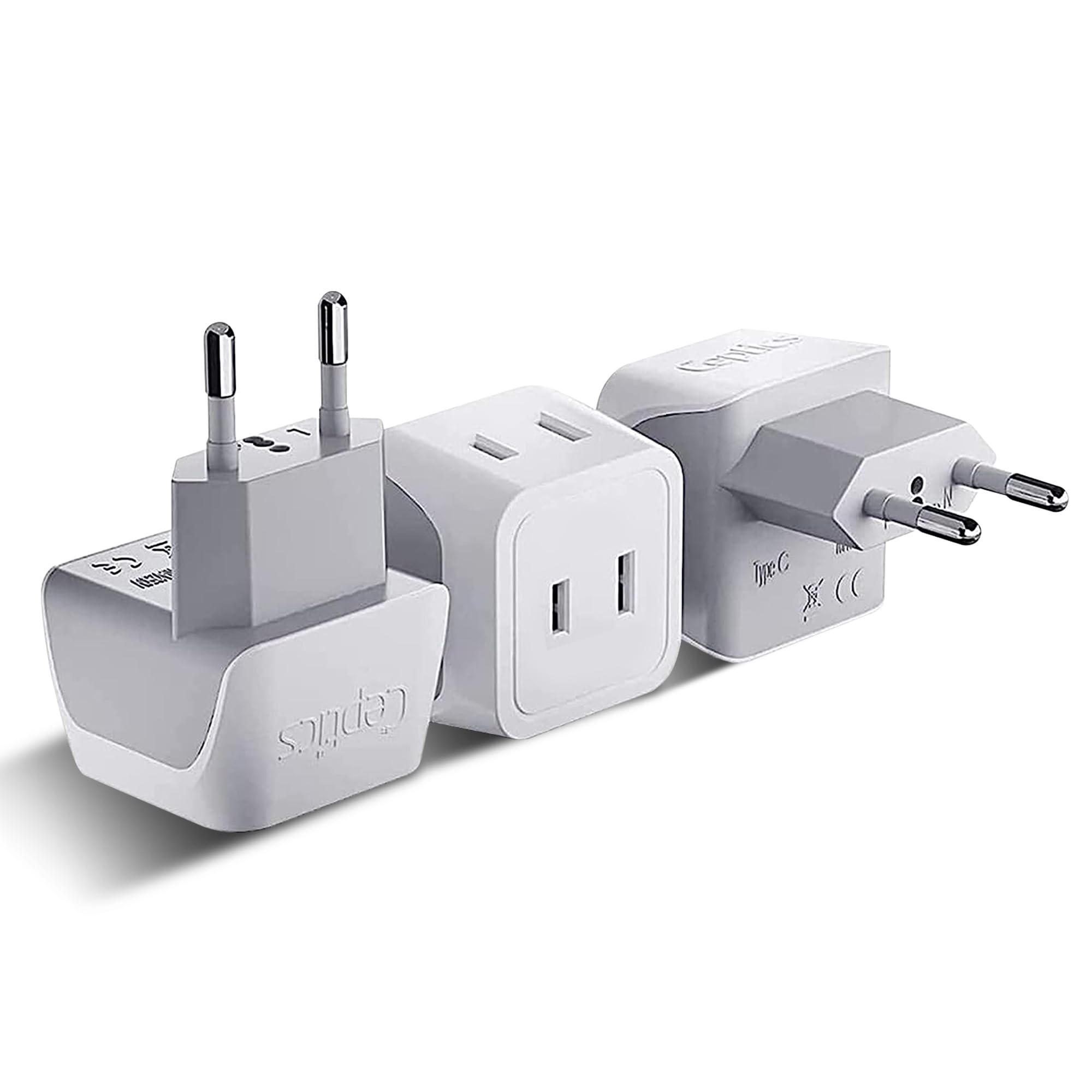 Buy now Ceptics Schuko Germany, France Plug Adapter, Dual Input - Ultra Compact Light Weight - Usa to Russia, South Korea Travel Adaptor Plug - Type E/F (3 Pack) Type C - Europe 3 Pack at indiglob india