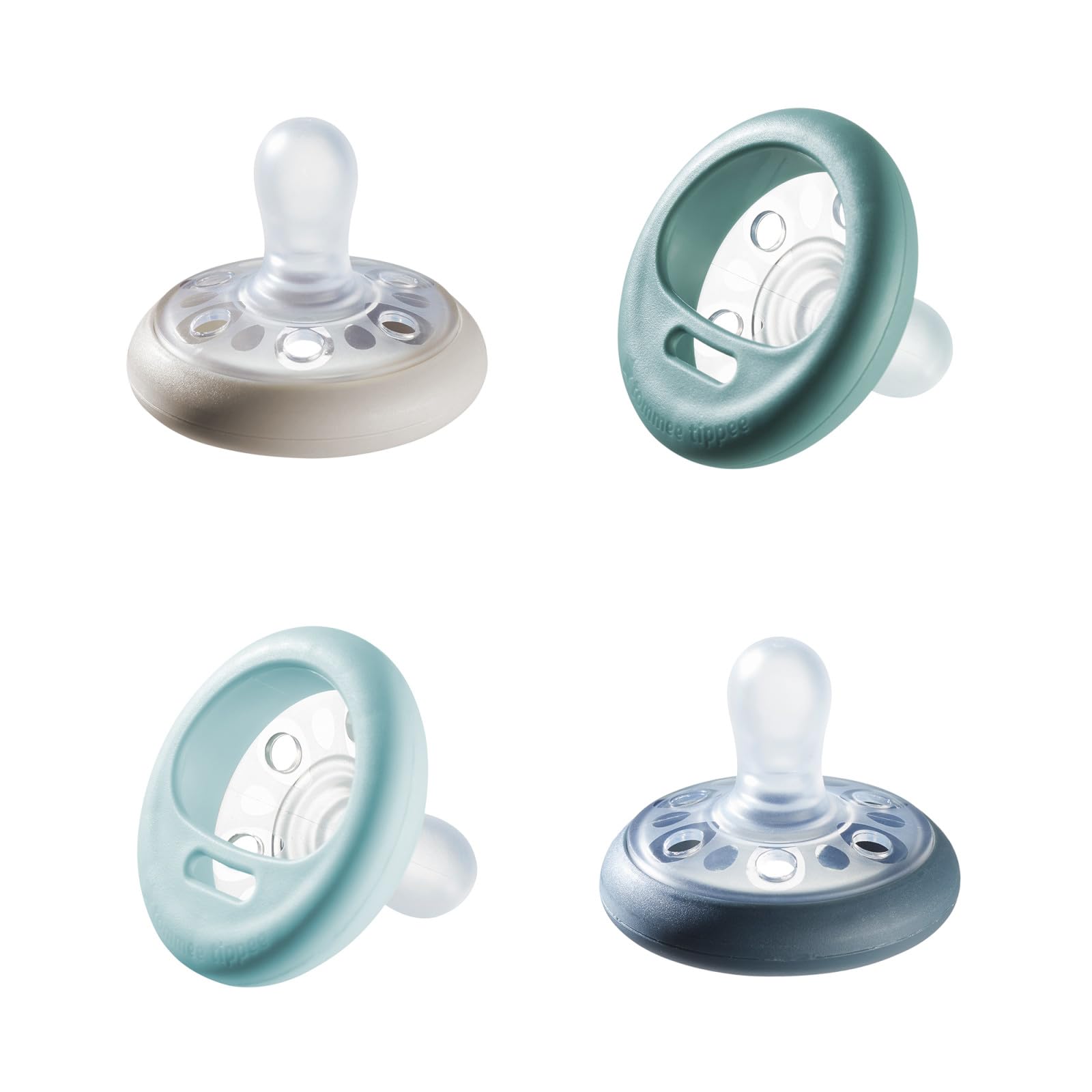 Buy now Tommee Tippee Breast-Like Pacifier, 0-6 Months, Symmetrical Design, Natural Breast-Like Baglet, BPA-Free Binkies, Pastel/Blue/Black, Pack of 4 at indiglob india