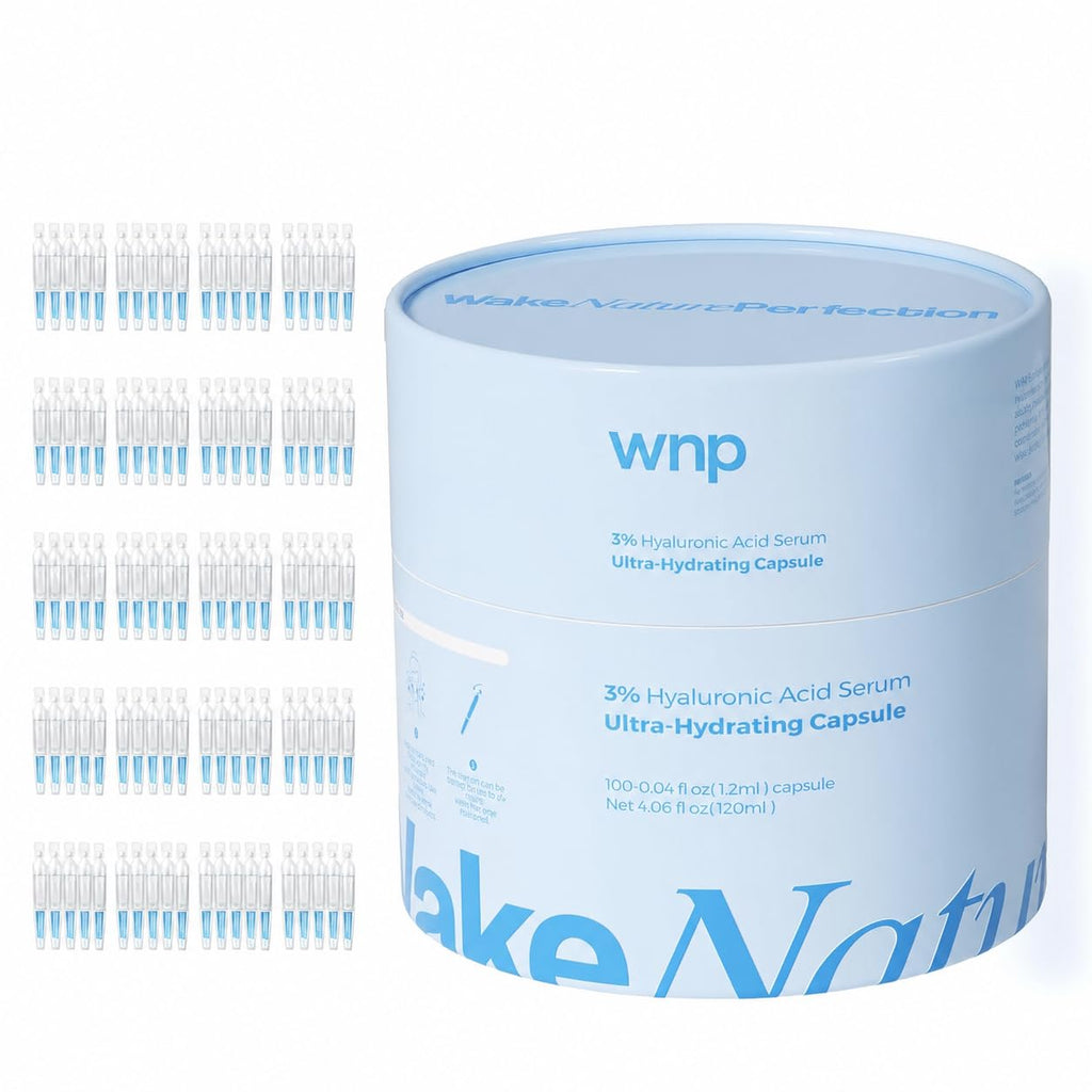 WNP Hyaluronic Acid Face Serum 3% Hydrating Ampoule for Dry Skin, 60 Ct | Sterile Single-Use| 24-Hour Hydration| Makeup-Friendly| Travel Ready| Fast-Absorbing| Moisture Care