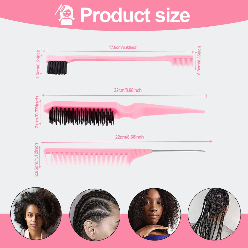 SWEET VIEW 3Pcs Slick Back Hair Brush | Rat Tail Comb, Edge | Bristle Brush, Sleek Ponytail/Bun Smoothing Baby Hair & Flyaways