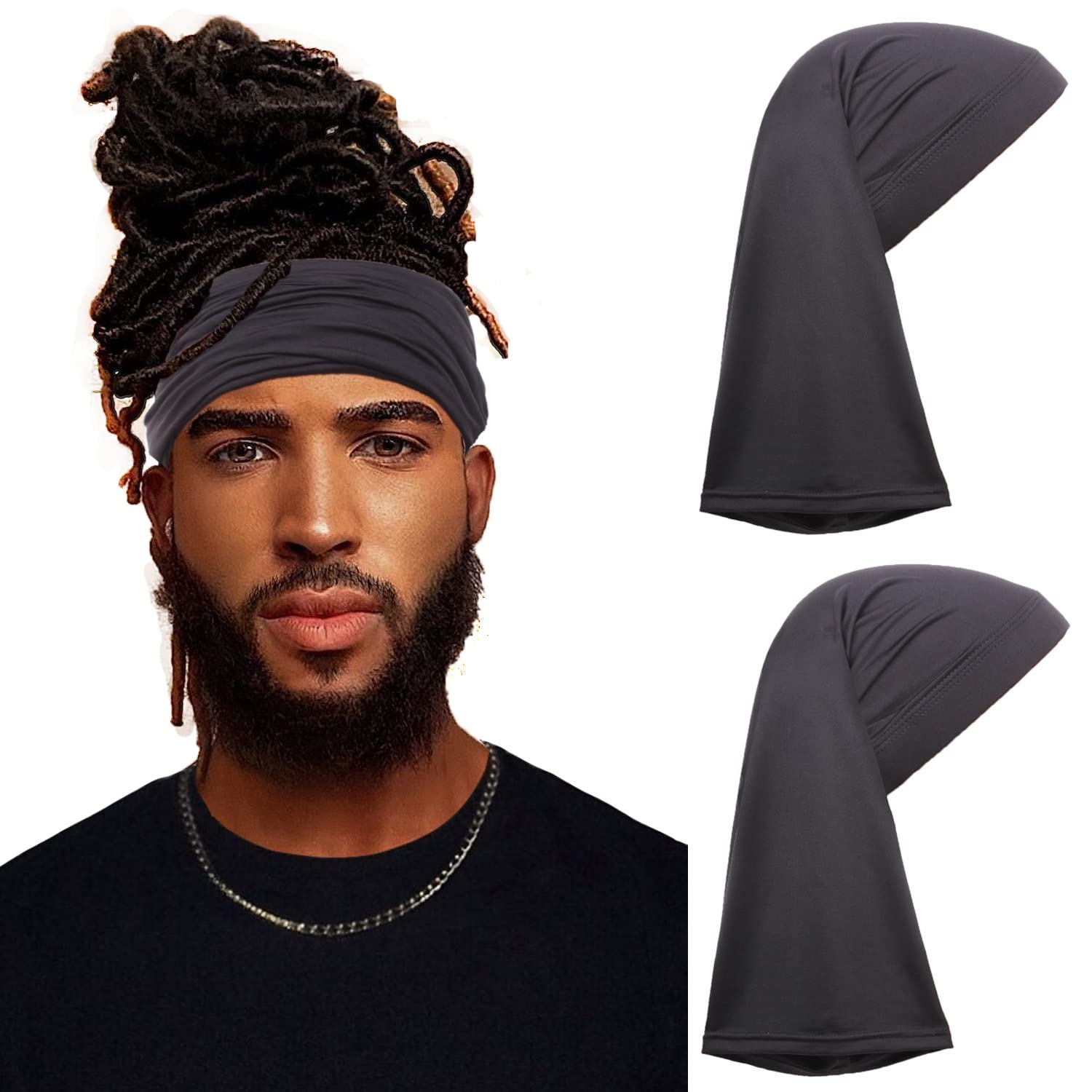 Buy now Leeven 2 Pieces Wide Elastic Loc Cap and Long Braid Cover for Full Hair, Stocking Sleep - Black Locs-Cap-13 at indiglob india