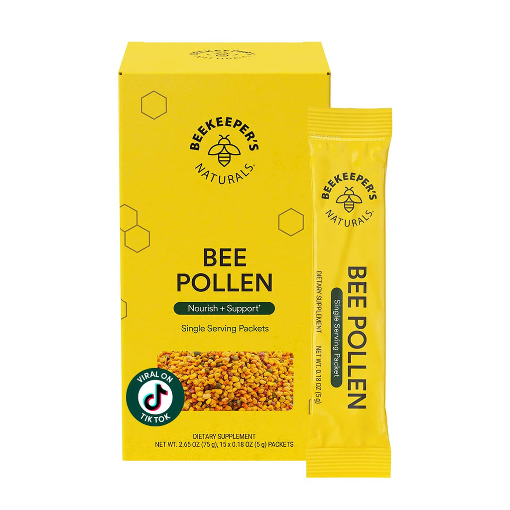 Beekeeper's Naturals 100% Raw Bee Pollen Stick Packs, Amino Acids, 15ct | Natural Preserved Enzymes, Source of Vitamin B, Minerals, Amino Acids & Protein, Paleo & Keto Friendly, Gluten Free