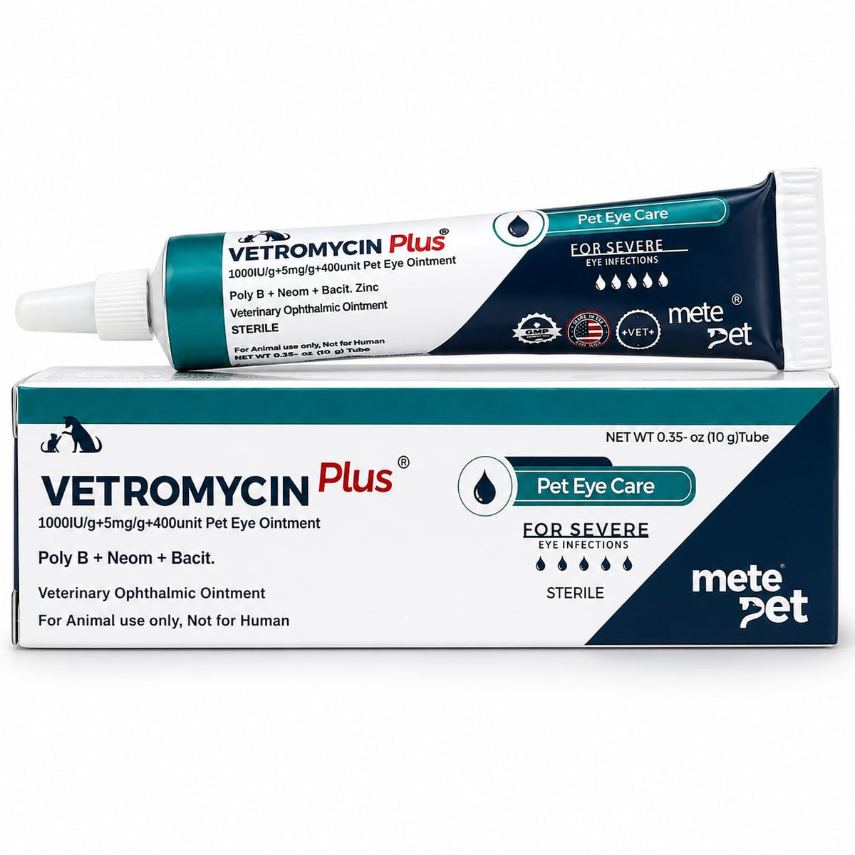 Vetromycin Plus Pet Eye Cream Health for Dogs, Cats, Cattle, Sheep, Horse, Bird 0.35 oz / 10 gr, 1 Tube