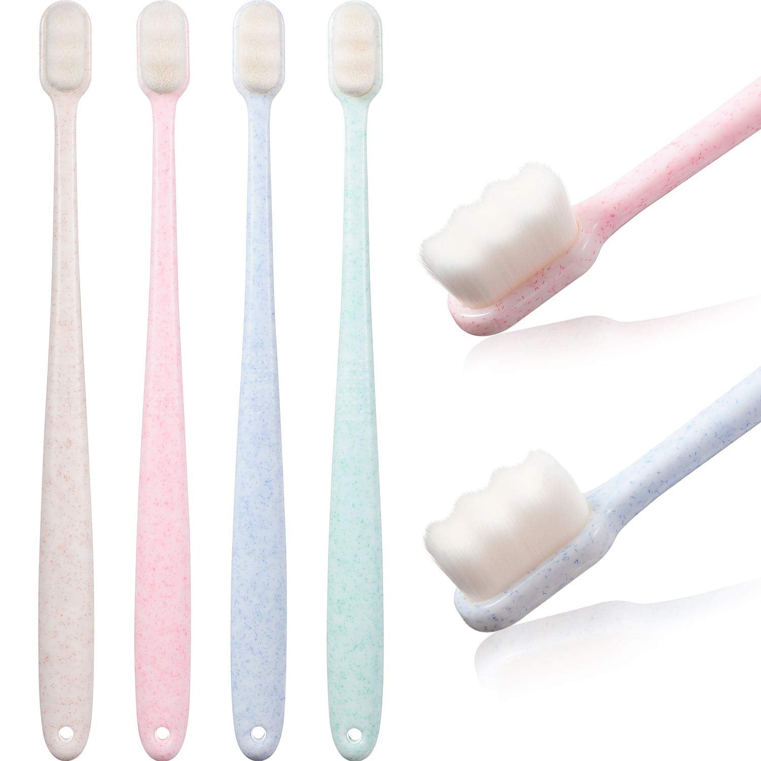 Buy now 4 Pieces Extra Soft Toothbrushes for Sensitive Gums with 20000 Micro Nano Bristle for Adult Pregnant Gum Recession Elderly Braces, Protect Fragile Gums(Black, White) Blue, Green, Pink, Beige at indiglob india