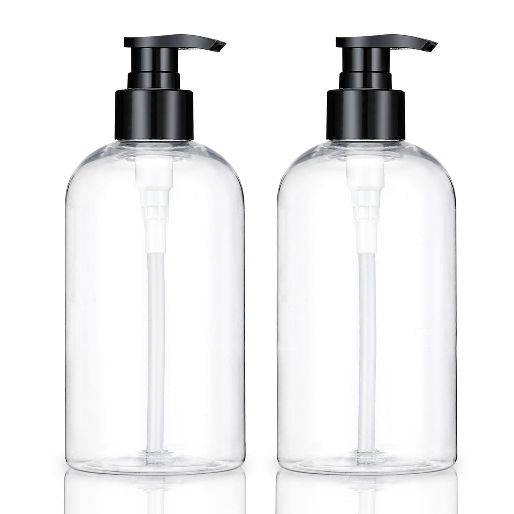 Plastic Pump Bottles Dispenser 2Pack 10oz Shampoo Bottle BPA Free | Empty Pump Bottle Refillable Clear Shampoo Conditioner for Lotion, Liquid Soap, Massage Oil