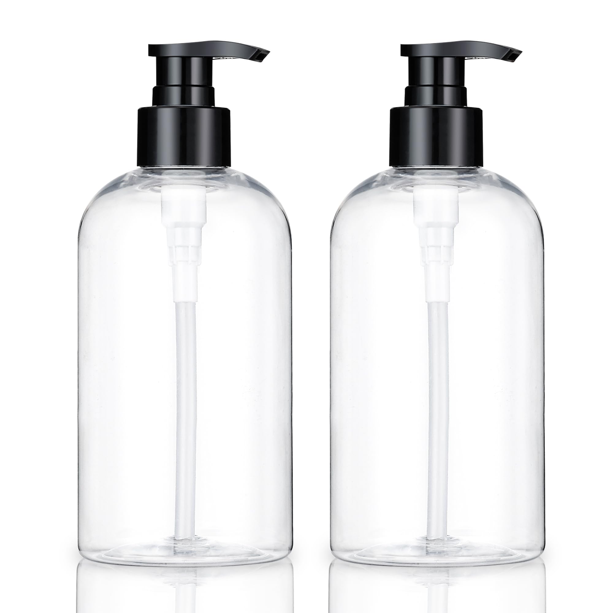 Plastic Pump Bottles Dispenser 2Pack 10oz Shampoo Bottle BPA Free | Empty Pump Bottle Refillable Clear Shampoo Conditioner for Lotion, Liquid Soap, Massage Oil