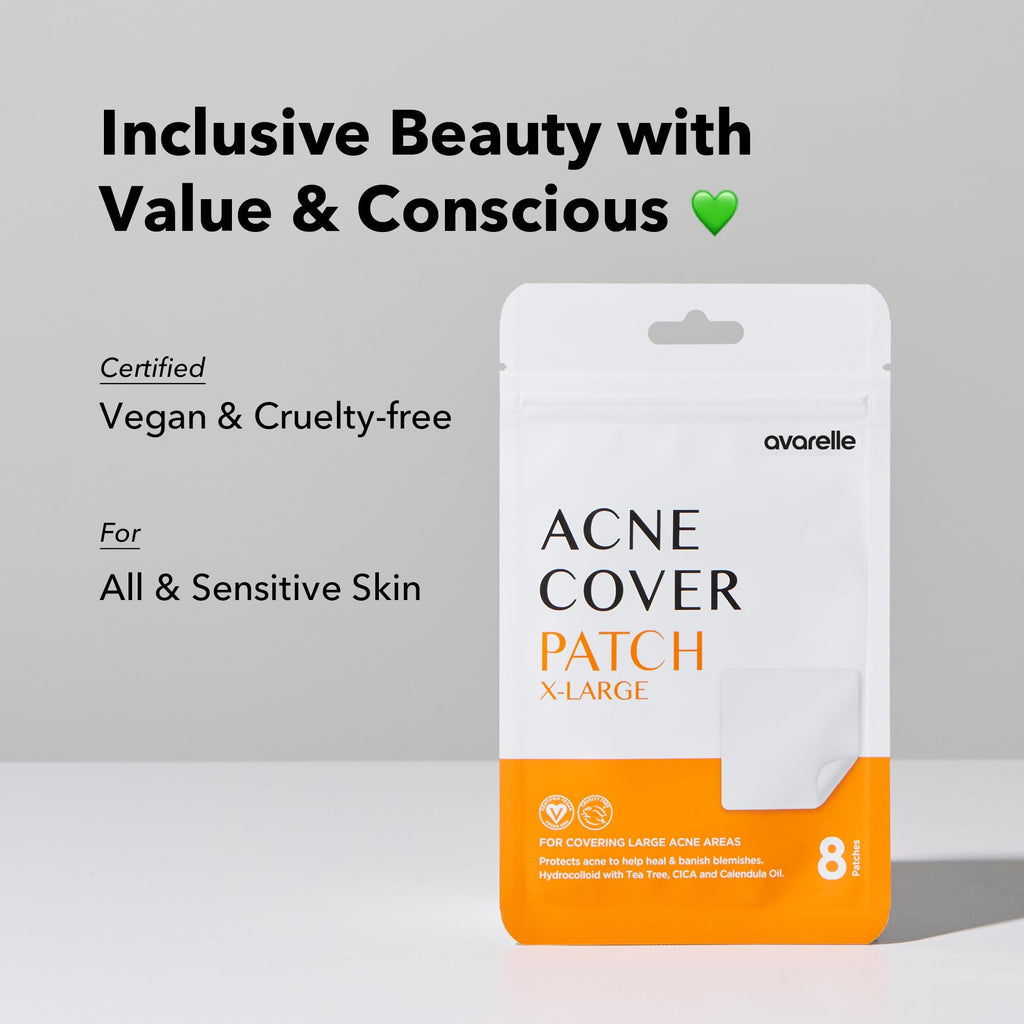 Buy now AVARELLE Acne Patches XL, Acne Cover Patch Large | Pimple Patches for Face Cheek & Nose (8 Count) | Large Hydrocolloid Acne Treatment with Tea Tree, Calendula, & Cica at indiglob india