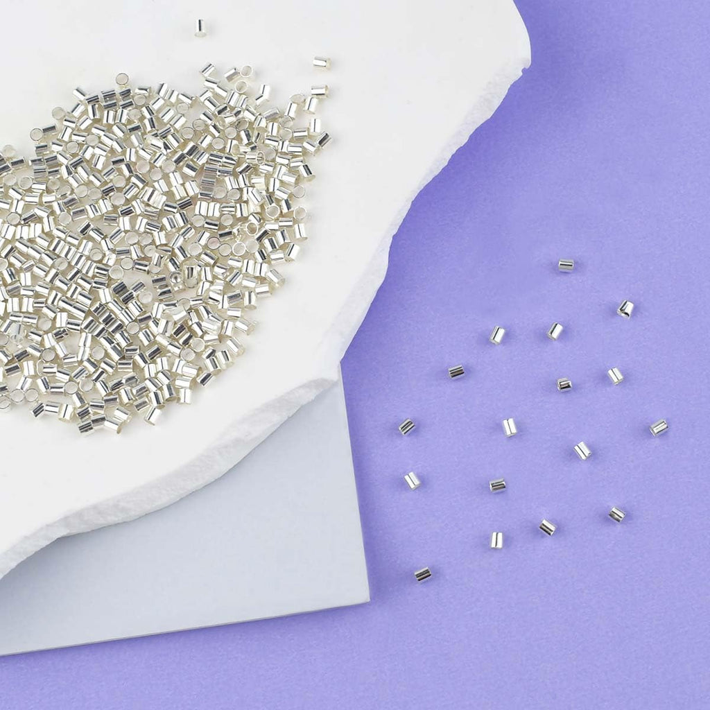 500 Pieces Tube Crimp Beads for Jewelry Making 2MM Crimping Beads for DIY Necklace Earring Bracelet Crimp Stopper Silver Tube Crimp End Brass Crimp Tube Spacer Tiny Loose Crimp Tube Bead (Silver)
