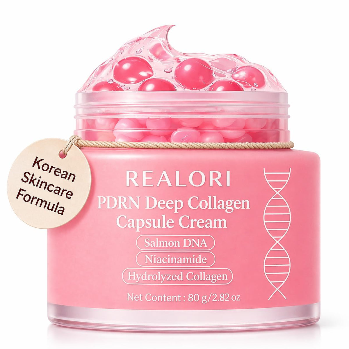 realori PDRN Capsule Cream with Vitamin C & Collagen – Korean Boba Moisturizer for Face, Pink Jelly Cream for Deep Hydration, Skin Repair, and Glow – Korean Skincare Gel for All Skin Types