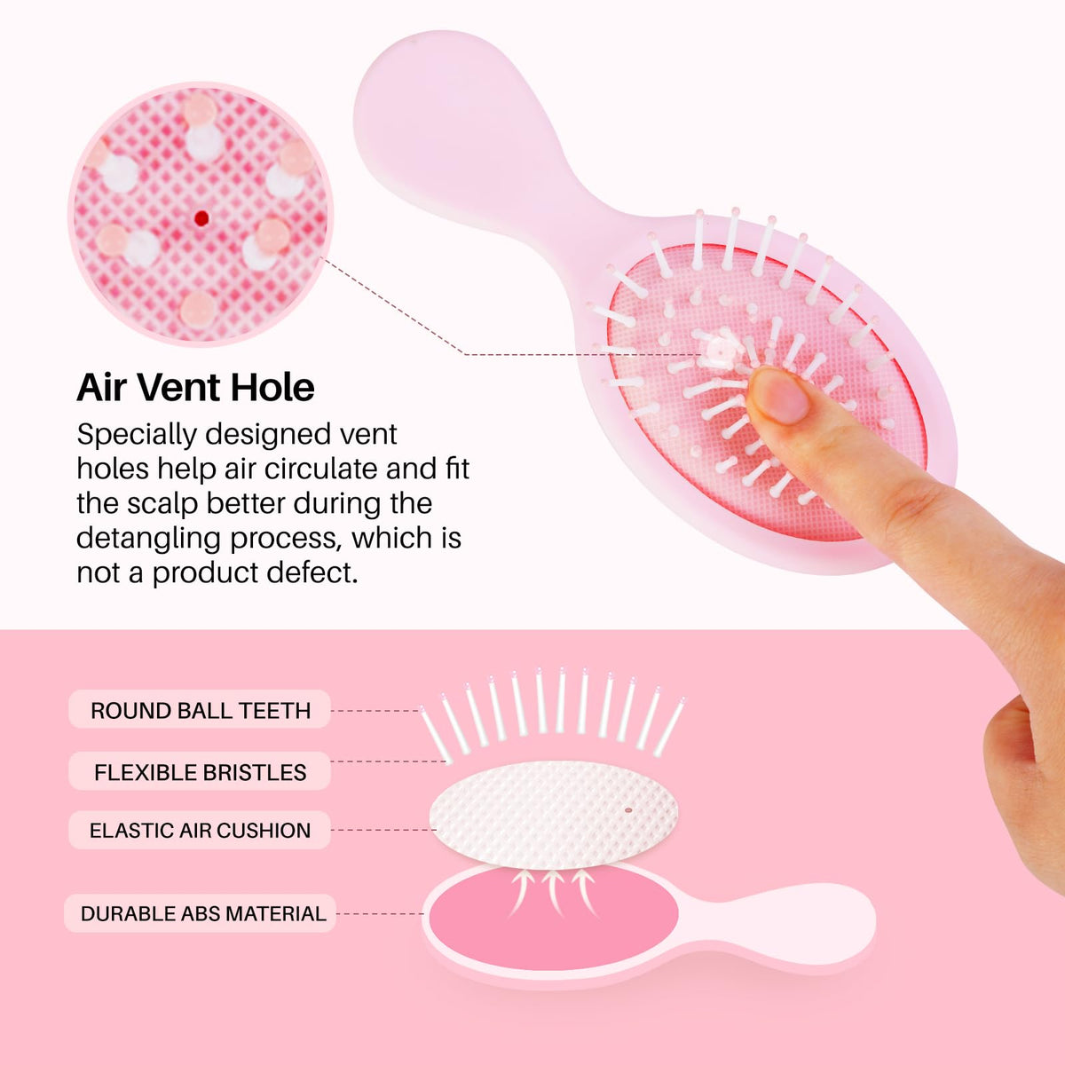 RHOS Folding Brush with Mirror features air vent holes, flexible bristles, and durable ABS material. Order online, available now!
