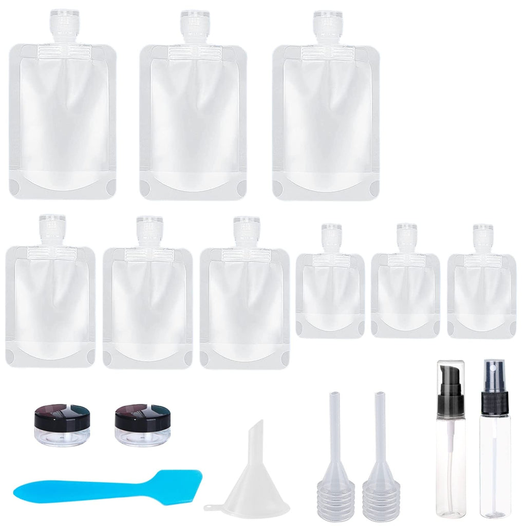 SEQUHITKU 17 Pack Travel Pouches for Toiletries,TSA Approved,Travel Size Portable Containers,Stand Up Pouch,Refillable Travel Accessories for Shampoo Conditioner Lotion Soap Liquids (C-17pcs)