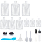SEQUHITKU 17 Pack Travel Pouches for Toiletries,TSA Approved,Travel Size Portable Containers,Stand Up Pouch,Refillable Travel Accessories for Shampoo Conditioner Lotion Soap Liquids (C-17pcs)