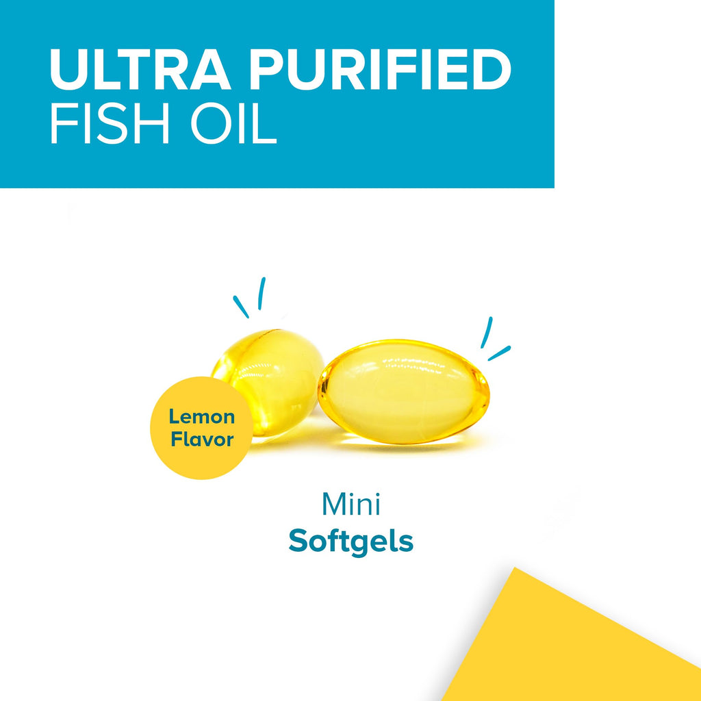 Qunol Ultra Omega-3 Fish Oil Mini Softgels, 1000mg EPA + DHA, 180ct | High Potency, Ultra-Purified Fish Oil, Support Heart Health and Brain Health, Lemon Flavor, Easy to Swallow Minis; Non-GMO