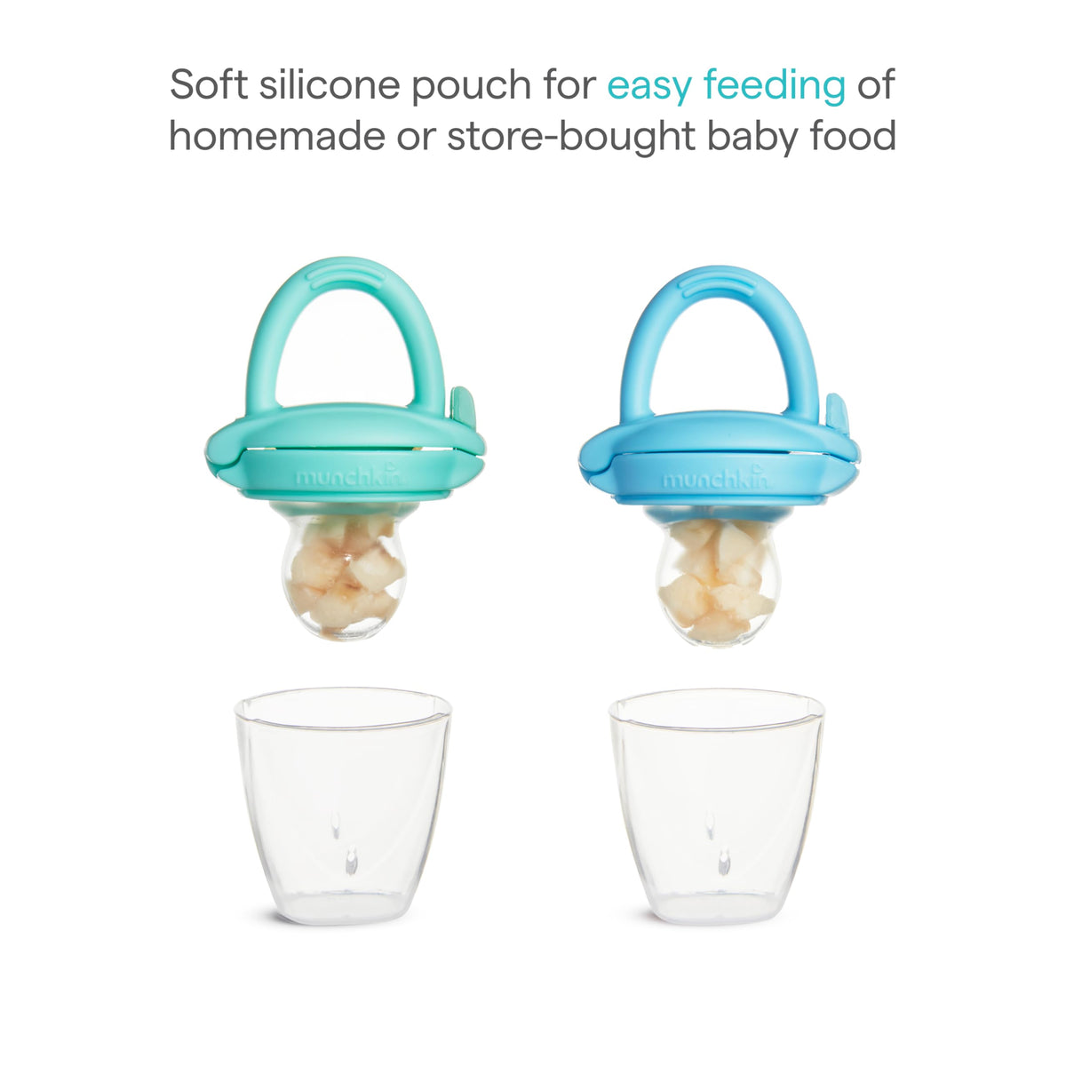 Munchkin Silicone Baby Food Feeder for Solids and Purees, Great for Self-Feeding and Baby Led Weaning, 2 Pack, Blue/Mint