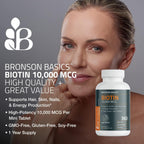 Bronson Biotin 10,000mcg Hair Skin and Nails Vitamins, 150 Tablets | Vegetarian Beauty Support, Non-GMO, Gluten-Free, Soy-Free, Supports Healthy Hair, Skin and Nails