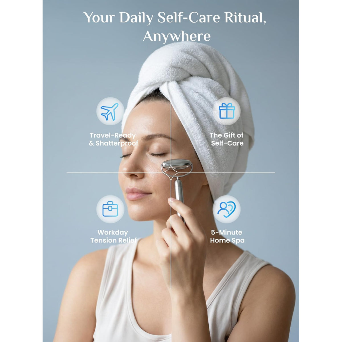 Rena Chris Gua Sha and Face Roller Set: Anti-Breakage Stainless Steel Roller for Long-Lasting Use, Jawline Sculpting and Puffiness Reducing, Gua Sha Facial Tools for Self Care Gift (Silver)