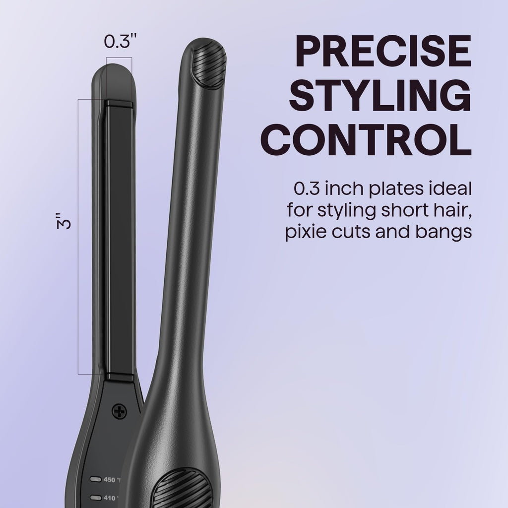 Wavytalk 0.3" Pencil Flat Iron Small Straightener for Short Hair&Pixie Cut | 5 Adjustable temperature settings, 0.3" Ceramic Tourmaline Plates Control Root Styling, Curved Design with Rounded Edges