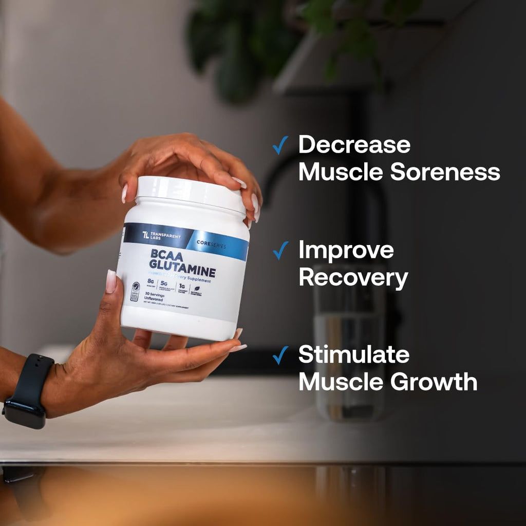 Transparent Labs BCAA Glutamine - 8000 Mg of BCAA Powder with L Glutamine for Post Workout Recovery, Muscle Growth, & Increased Endurance - 30 Servings, Blue Raspberry