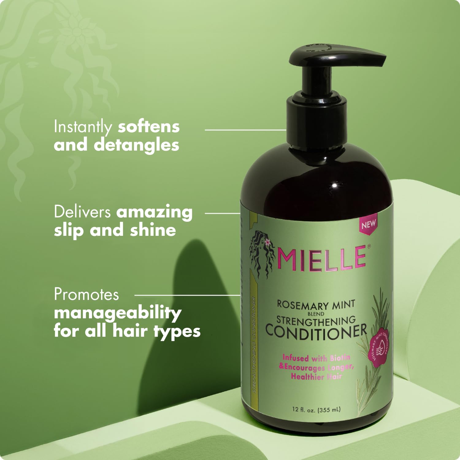 Mielle Organics Rosemary Mint Biotin Strengthening Conditioner, 12 oz | Detangling conditioner, with biotin & pure rosemary extract, hydration boost, manageability support, dry damaged hair care