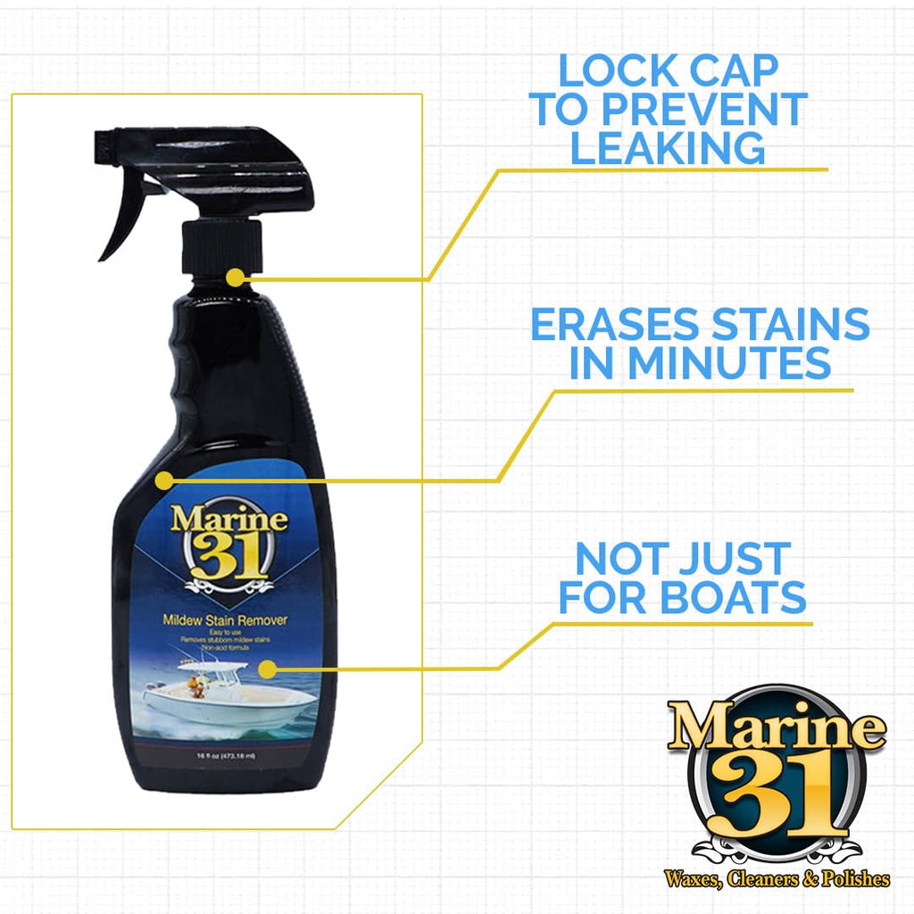 Marine 31 Mildew Stain Remover & Cleaner | Effective for Boats, Home, Patio, & Bathroom | Removes Mildew & Mold Stains | Powerful Cleaning Formula | 16oz