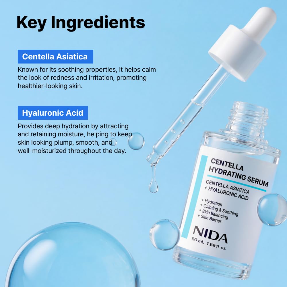 NIDA Centella Hydrating Serum | Centella Asiatica, Hyaluronic Acid | Hydration, Calming & Soothing, Skin Balancing, Skin Barrier | 1.69 fl. oz., 50ml