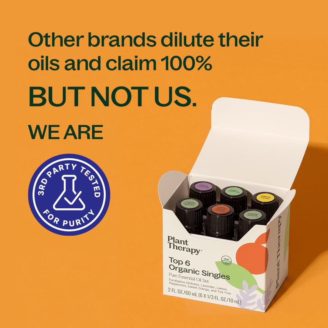 Plant Therapy Top 6 USDA Organic Essential Oil Set for Diffusion & Topical
