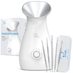 Pure Daily Care NanoSteamer Large 3-in-1 Nano Ionic Facial Steamer with Precise Temp Control - Humidifier - Unclogs Pores - Blackheads - Spa Quality - Bonus 5 Piece Stainless Steel Skin Kit (Teal)