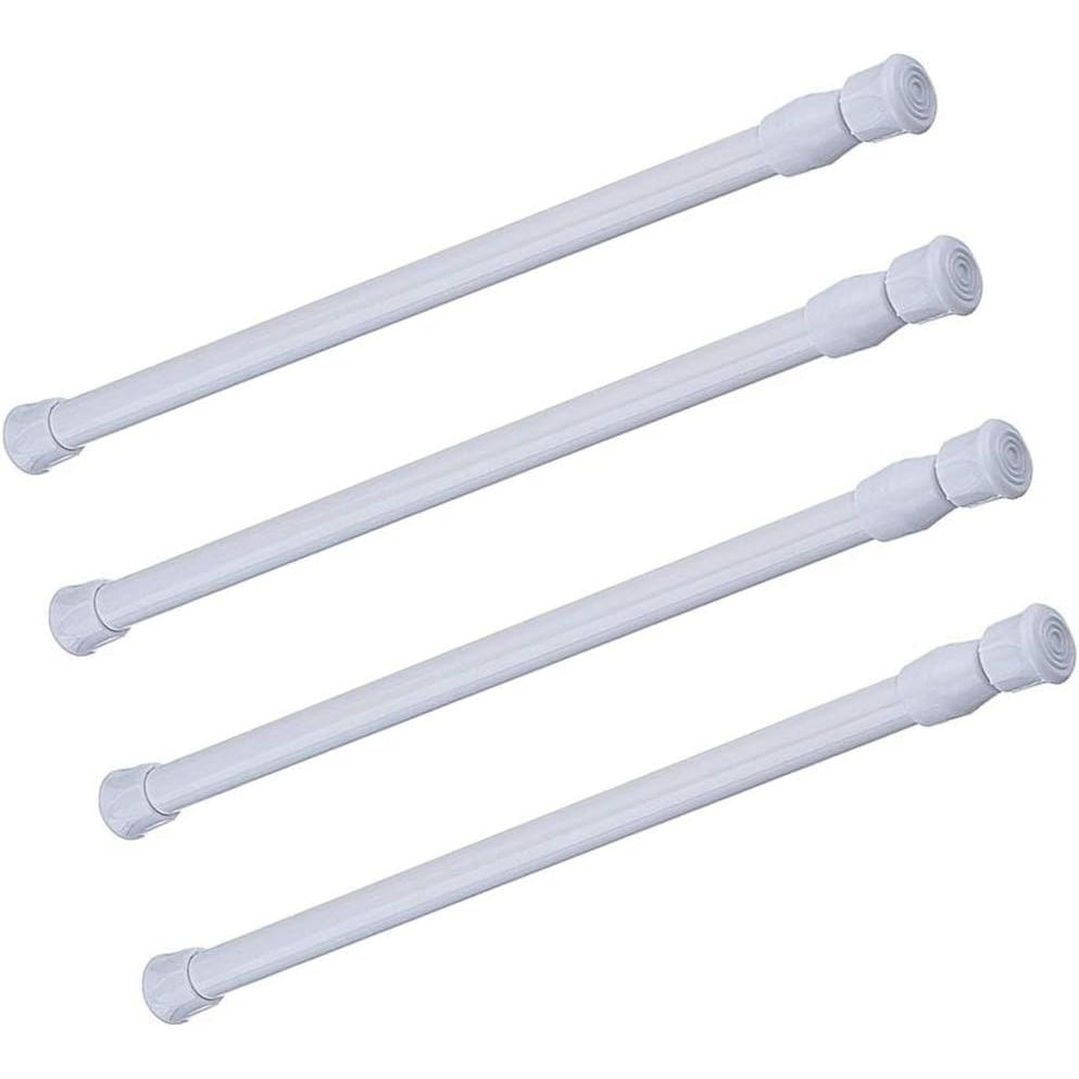 Buy now Tension Rods, 4 Pack 15.7-28 Inches Adjustable Spring Steel Cupboard Bars Tension Curtain Rod Shower Rod Extendable Width 11.8-20 inch White at indiglob india