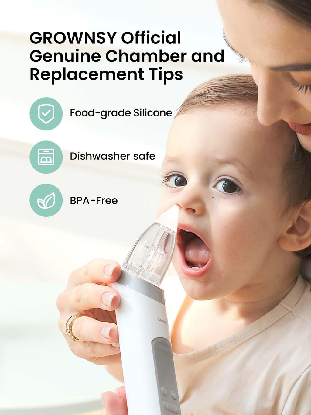 GROWNSY Official Upgraded Larger Suction Chamber and 3Pcs Silicone Tips for GROWNSY Nasal Aspirator, Nose Sucker Replacement Kit