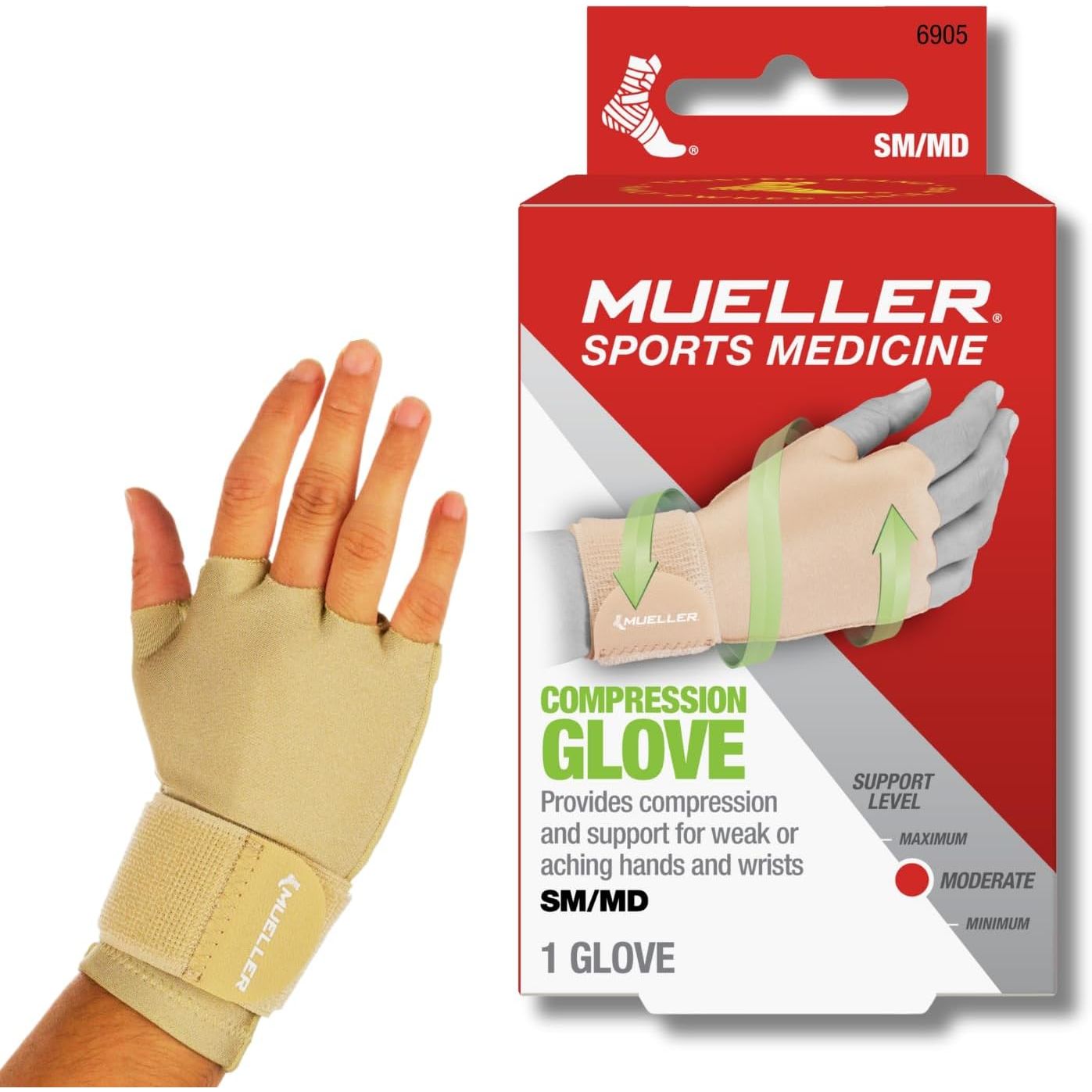 Buy now MUELLER Sports Medicine Compression Glove for Men and Women, Hand & Wrist Pain Relief Support, Ideal for Carpal Tunnel, Arthritis, Fits Right or Left, Beige at indiglob india