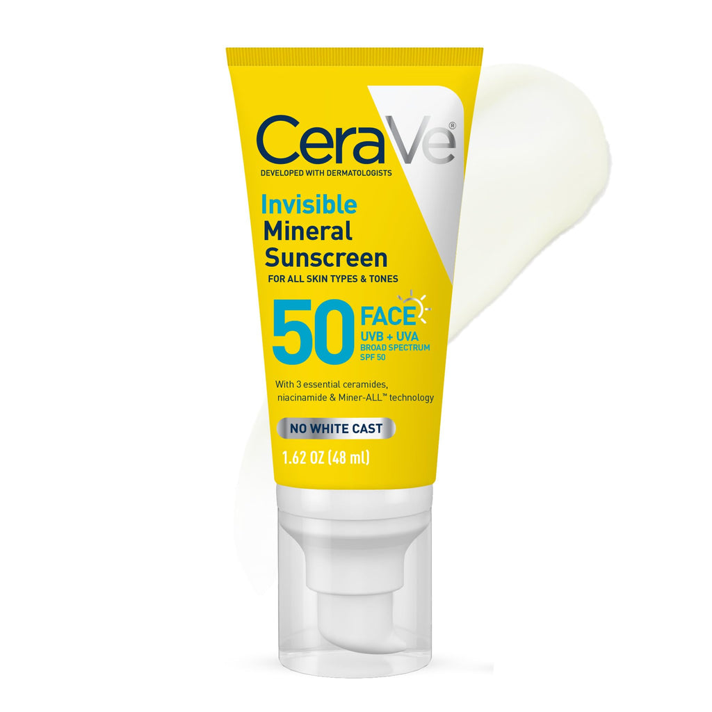 CeraVe Invisible Mineral Sunscreen SPF 50, Face Sunscreen, Travel Size | Skin Care, Sunscreen For Sensitive Skin, Zinc Oxide, Titanium Dioxide, Vitamin E, Niacinamide, Ceramides, Oil Free
