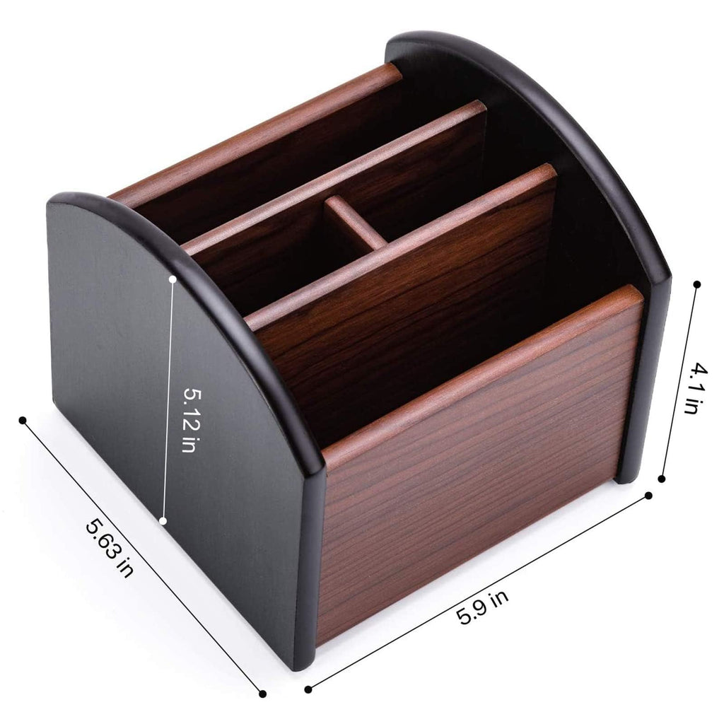 MaxGear Remote Control Holder Caddy, Wooden Desk Organizer, 4 Compartments