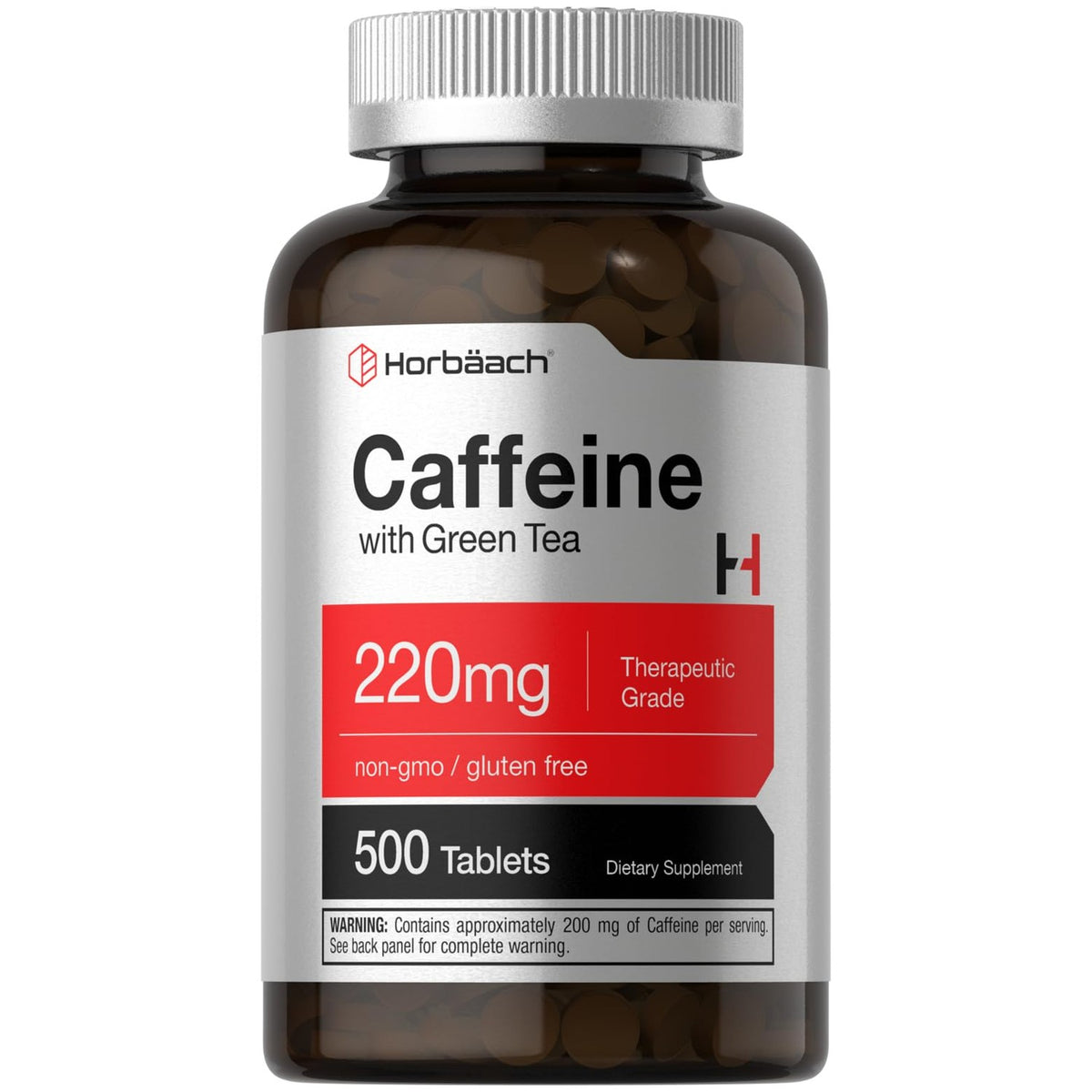 Horbäach Caffeine Pills 220mg with Green Tea | 500 Tablets | Vegetarian, Non-GMO & Gluten Free