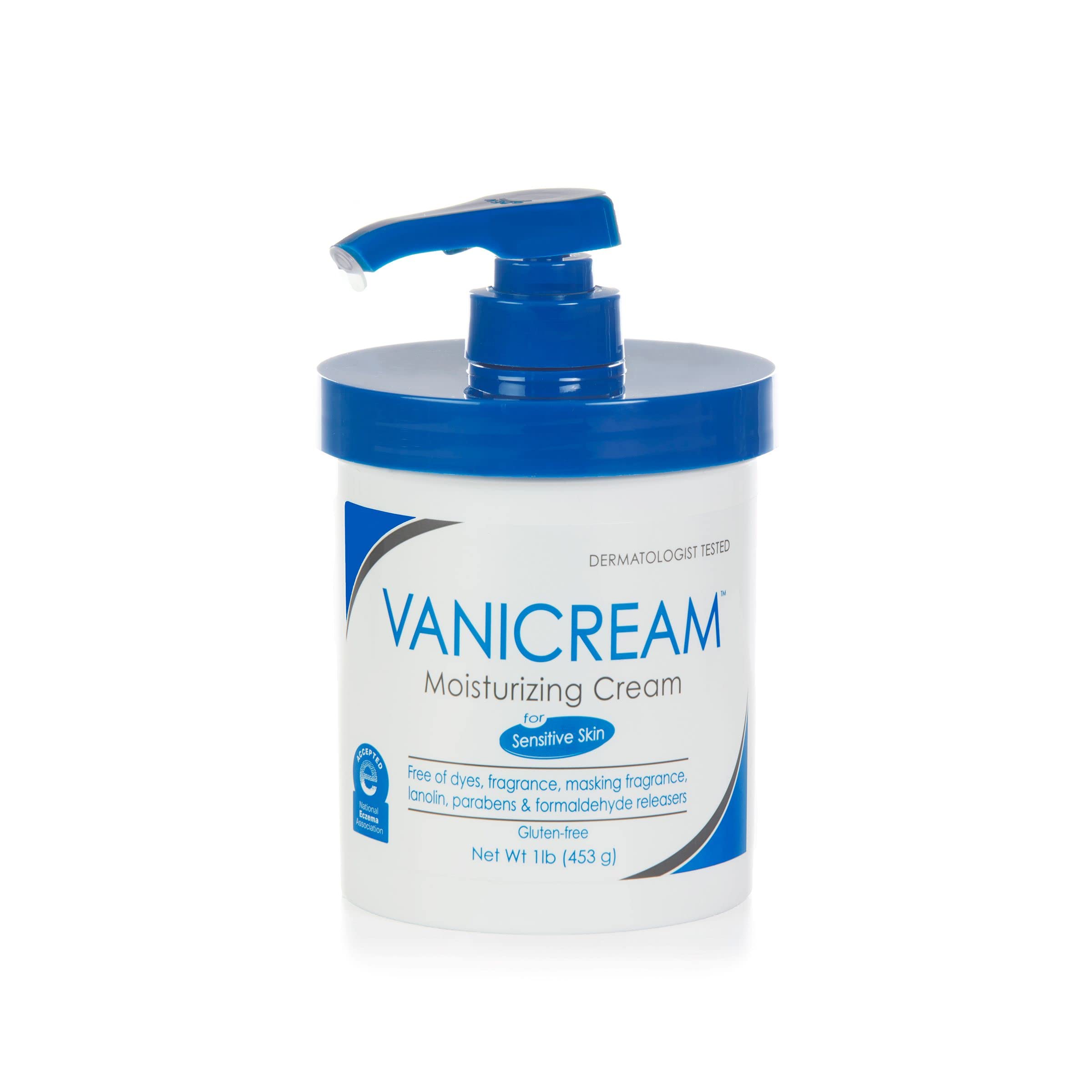 Vanicream Moisturizing Cream with Pump Dispenser, 16 Oz, Formulated without Common Irritants for Sensitive Skin, Body & Face Moisturizer, Restores Moisture & Soothes Irritated, Itchy Areas