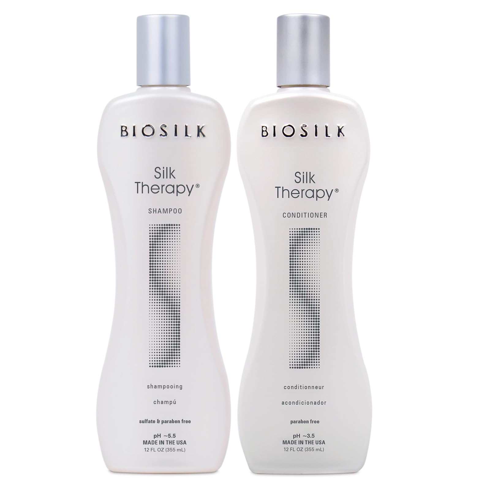 BioSilk Silk Therapy Duo Set, Shampoo & Conditioner for Gentle Cleansing, Moisturizing & Shiny Hair, Smooth, Replenished Hair, Sulfate-Free, Paraben-Free, Cruelty-Free, 12 Oz Each (Pack of 2)