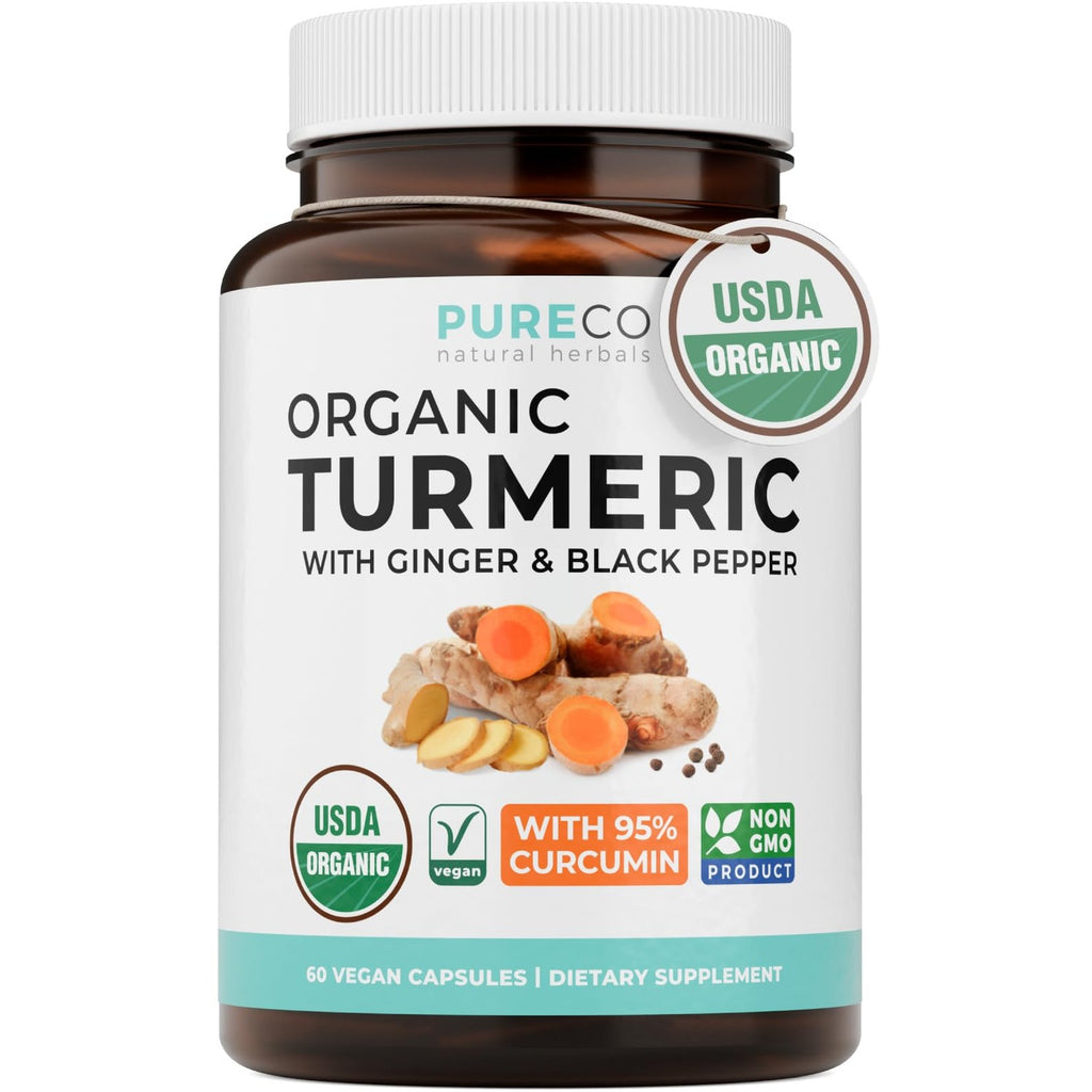 Organic Turmeric Ginger Black Pepper Supplement - High Potency Organic Turmeric Curcumin Capsules with Ginger & Black Pepper for Enhanced Benefits and Absorption - Vegan & Non-GMO (2 Month Supply)