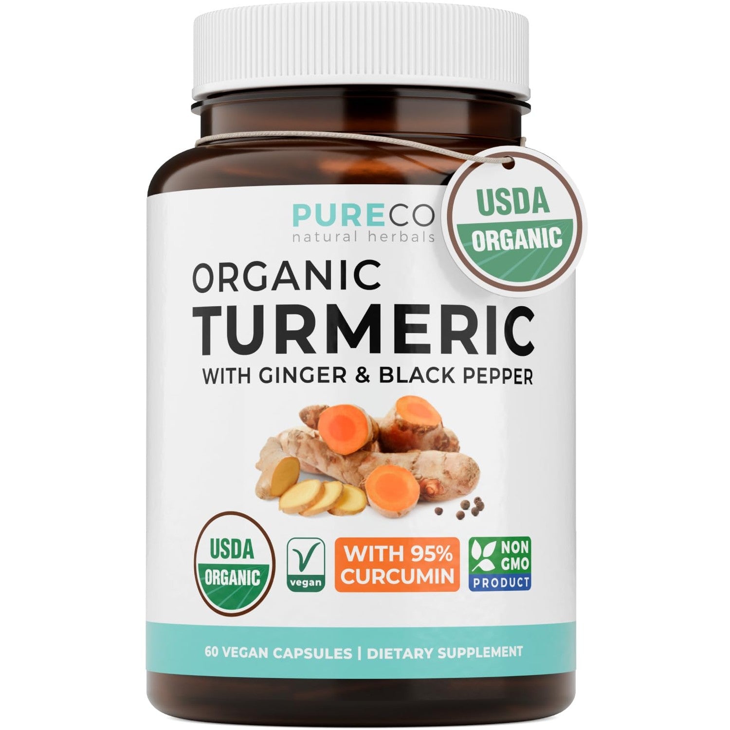 Organic Turmeric Ginger Black Pepper Supplement - High Potency Organic Turmeric Curcumin Capsules with Ginger & Black Pepper for Enhanced Benefits and Absorption - Vegan & Non-GMO (2 Month Supply)