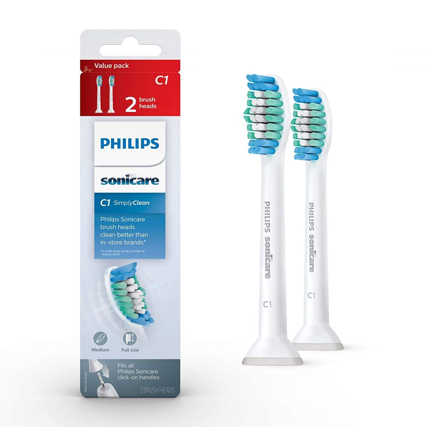 Buy now Philips Sonicare Genuine Simply Clean Replacement Toothbrush Heads, 2 Brush Heads, White, HX6012/04 2 Count (Pack of 1) White at indiglob india