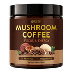 GRGTP Mushroom Coffee - Superfood Blend with 6 Adaptogens (Cordyceps, Lion's Mane, Reishi Other) | Jitter-Free Energy, Enhanced Focus, Digestion & Immunity Support | 45 Servings, Vegan, Gluten Free, Non-GMO | Smooth Flavor