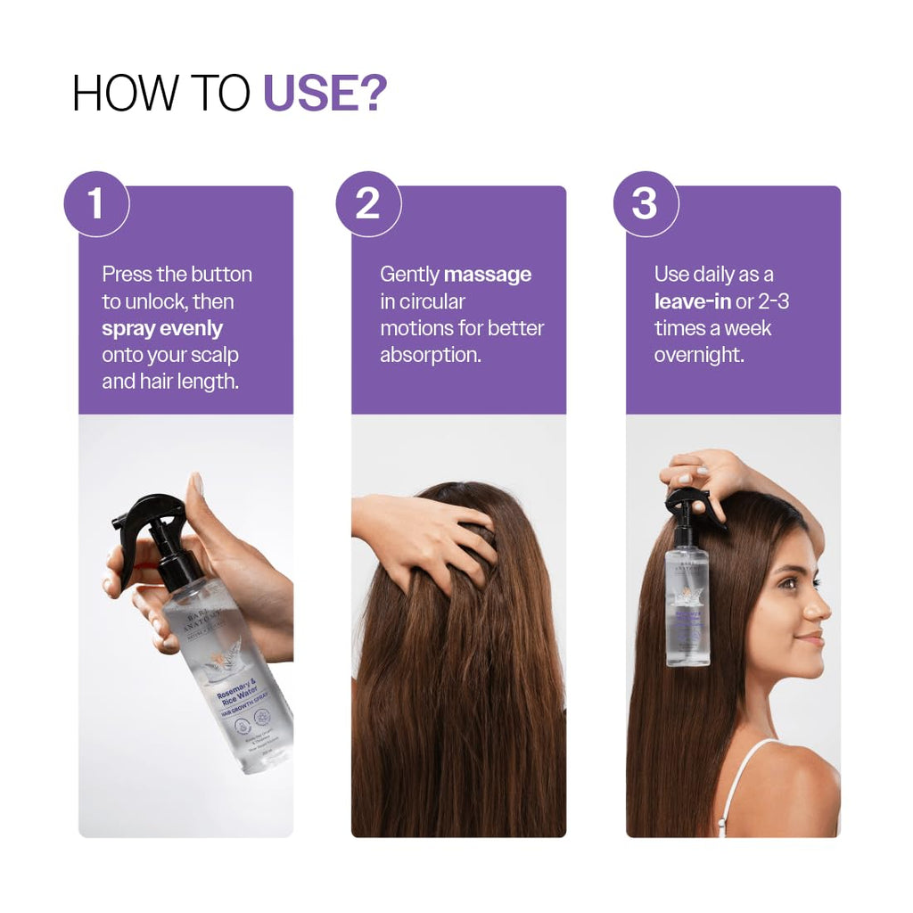 Bare Anatomy Nature x Science Rosemary Water Spray for Hair Growth & Hair Thickness with Rice Water |100% Natural Extract | Soft & Smooth Hair| Controls Hairfall| Non-Greasy & Fast Absorbing | 200ml