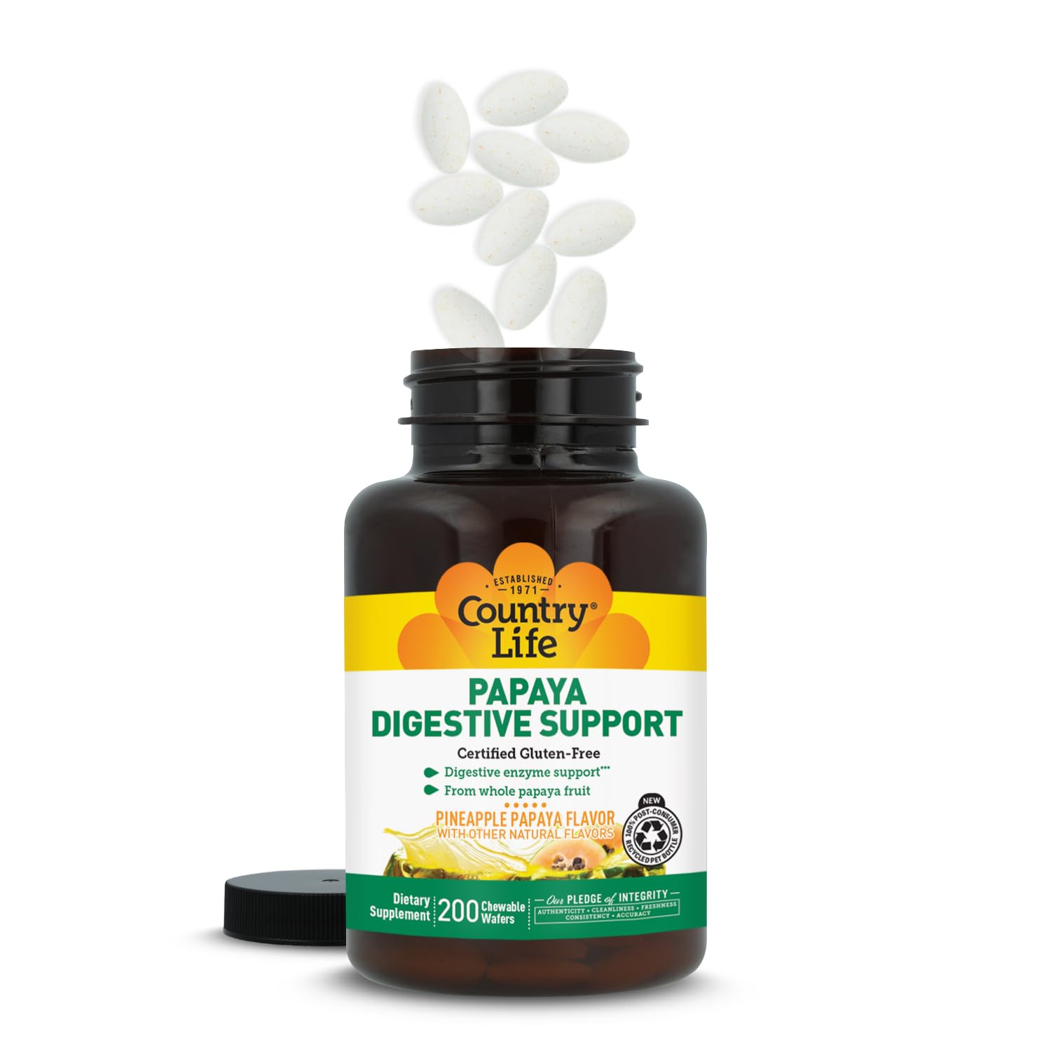 Country Life Papaya Digestive Support, 200 Chewable Wafers | Daily enzymes to promote digestive health and nutrient absorption