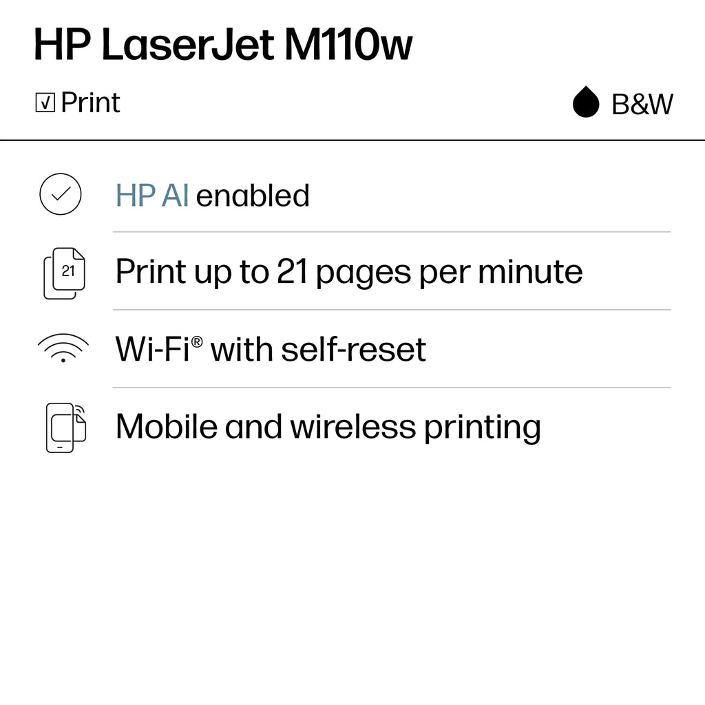 HP LaserJet M110w Wireless Black & White Printer, Print, Fast speeds, Easy Setup, Mobile Printing, Best-for-Small Teams