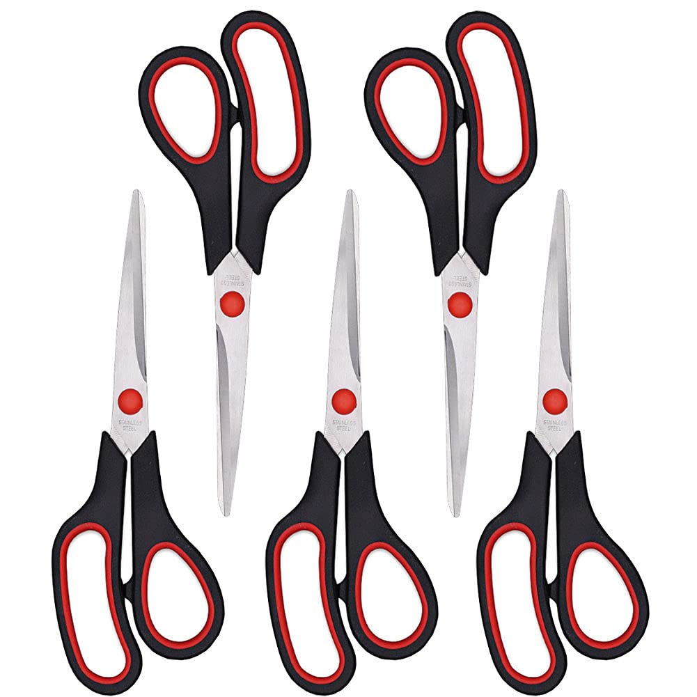 Scissors, Multipurpose office Scissors,8.5 Inch Ultra Sharp Shears, Comfort-Grip Handles Household scissors，Sturdy Sharp Craft Supplies - Pack of 5, Right/Left Hande