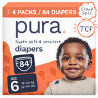 Pura Baby Diapers Size 6 (32-44 lbs) 84 Count Sensitive Skin