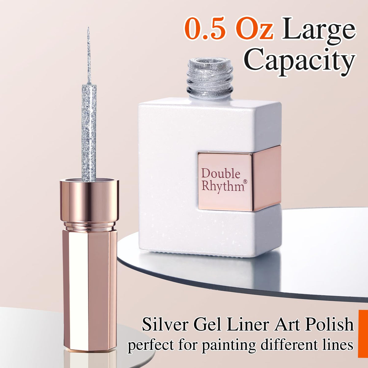 Double Rhythm 15ml metallic gel liner in stylish bottle. Perfect for creating intricate designs and bold lines.