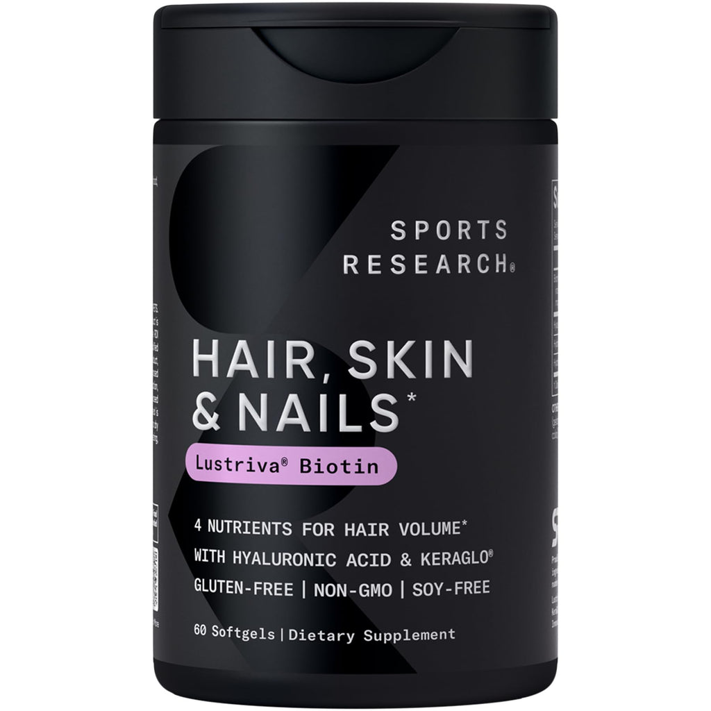 Sports Research® Biotin 10,000mcg w/Coconut Oil, 120 Count Plantgels™ | Max Strength Vegan Biotin (Vitamin B7) for Healthy Skin and Hair Support | Non-GMO, Gluten & Soy-Free, 120 Servings
