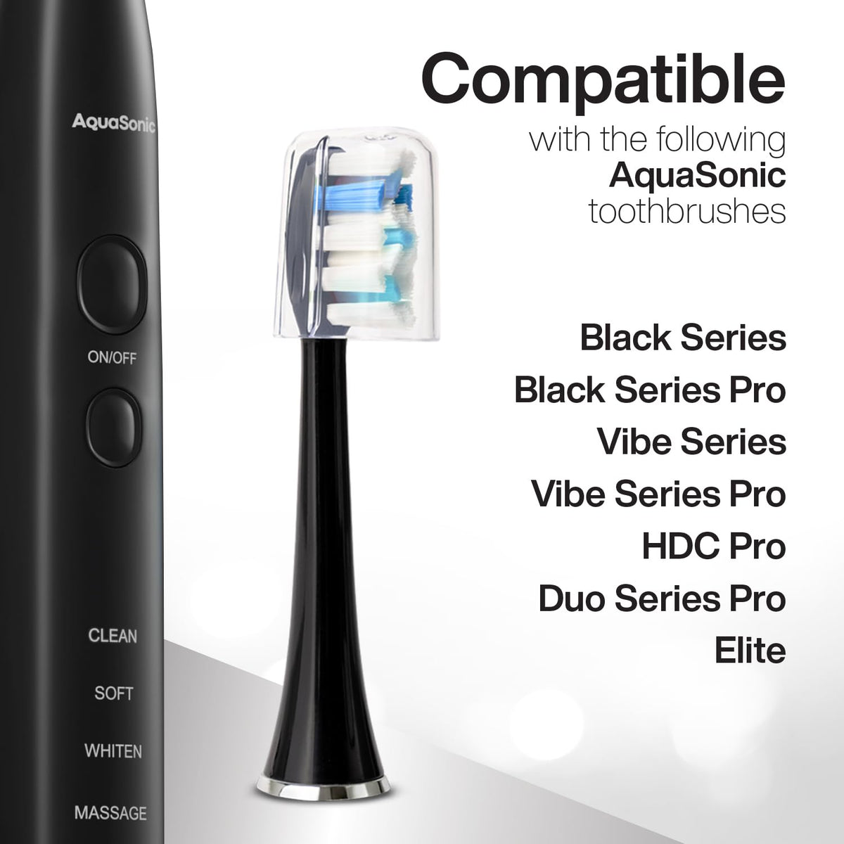 AquaSonic Genuine Proflex Replacement Brush Heads | ADA Accepted | for Whiter Teeth & Gum Care | Compatible with Duo Series PRO and Others (8 Pack Black & White)